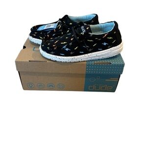 NWT Hey Dude Wally Youth Black Flash Sneakers with Colorful Accents Size 11